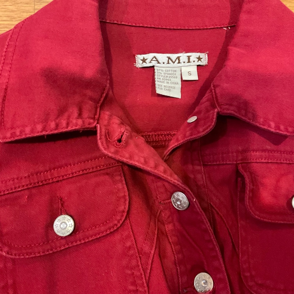 Women’s Denim Jacket Jean Jacket Red Small A.M.I. Spring Summer Fall classy! - Picture 3 of 3